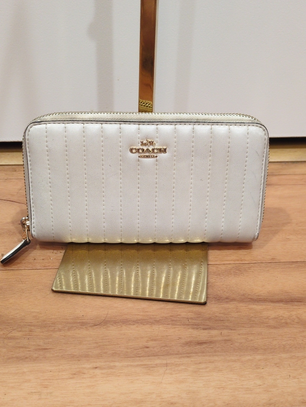 Coach Cream Quilted Leather Zip accordion Wallet